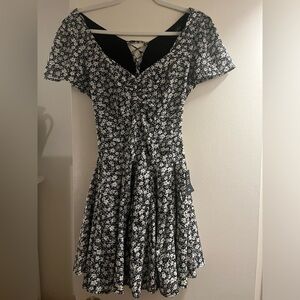 Lulu’s black floral lace up dress
